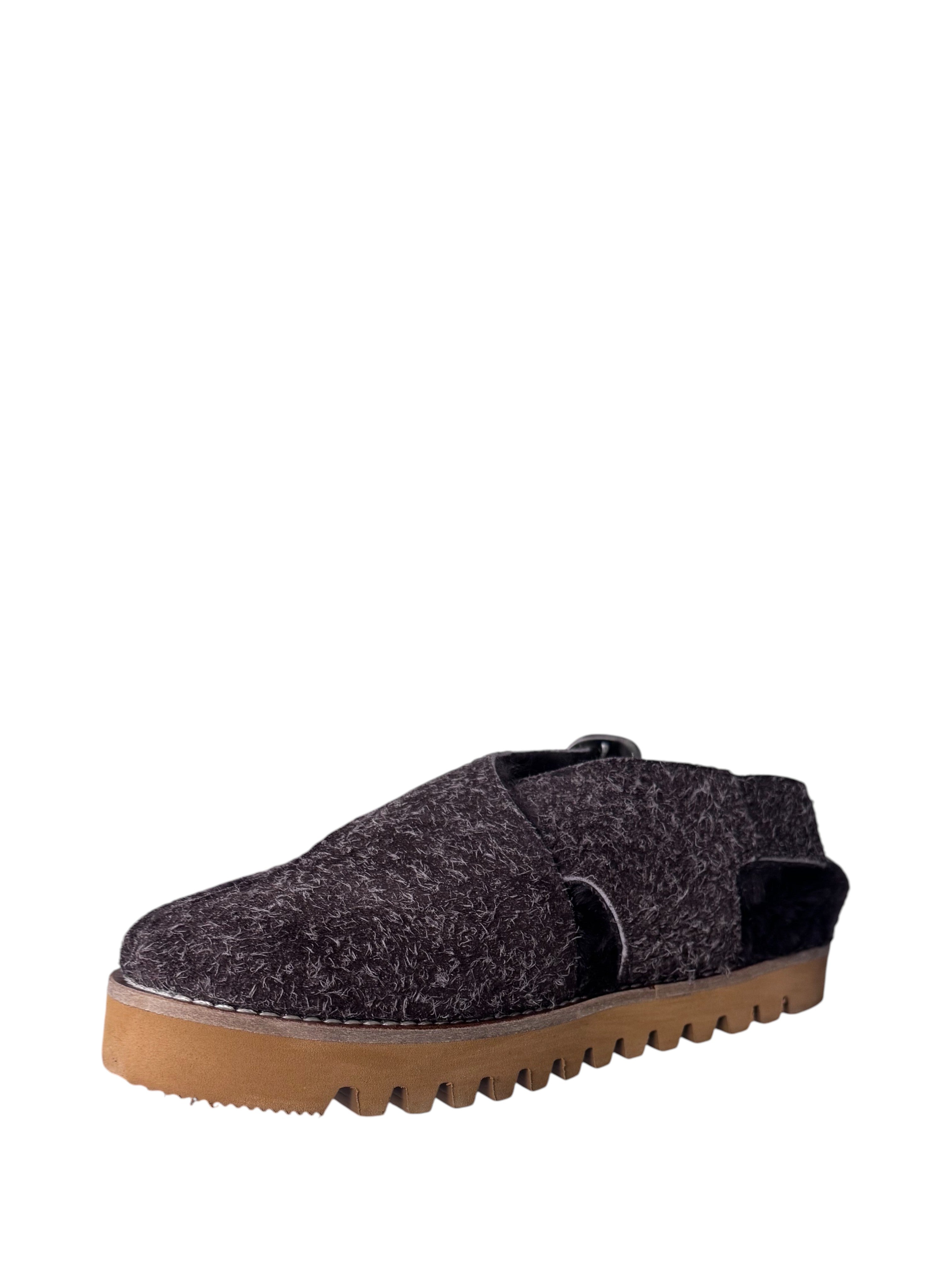 Sabot in pelle di crosta interno eco fur