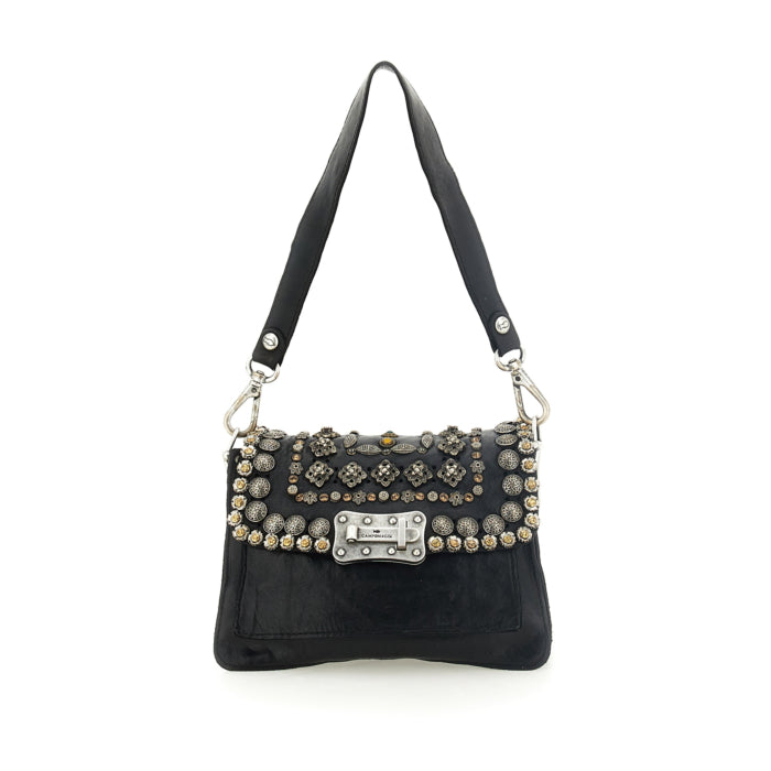 Borsa a tracolla "AGNESE" in pelle di vacchetta tinta in capo con borchie e strass