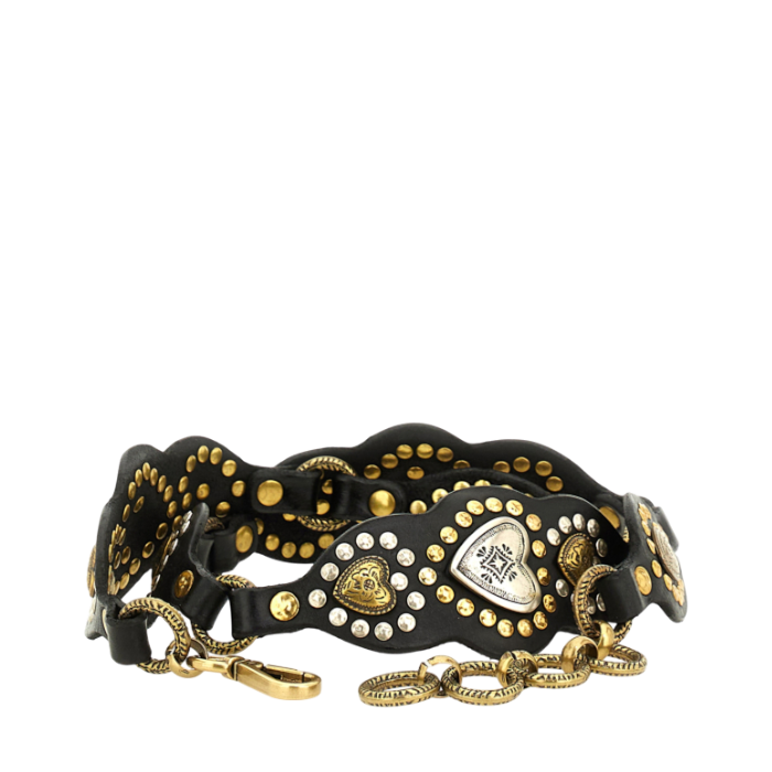 Cintura in pelle di vacchetta tinta in capo con borchie