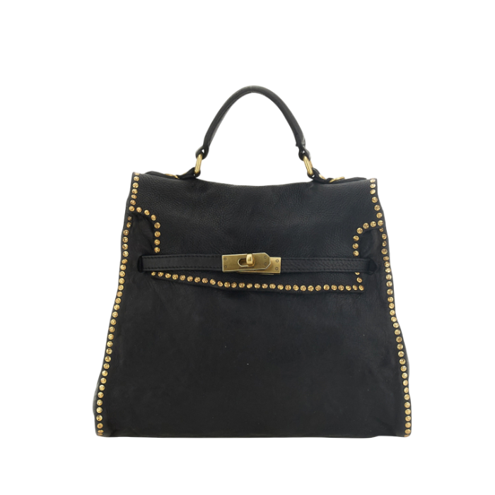 Monospalla "GINEVRA" in pelle di vacchetta tinta in capo con borchie