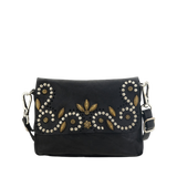 Borsa a tracolla "ERA" in pelle di vacchetta tinta in capo con borchie e traforatura