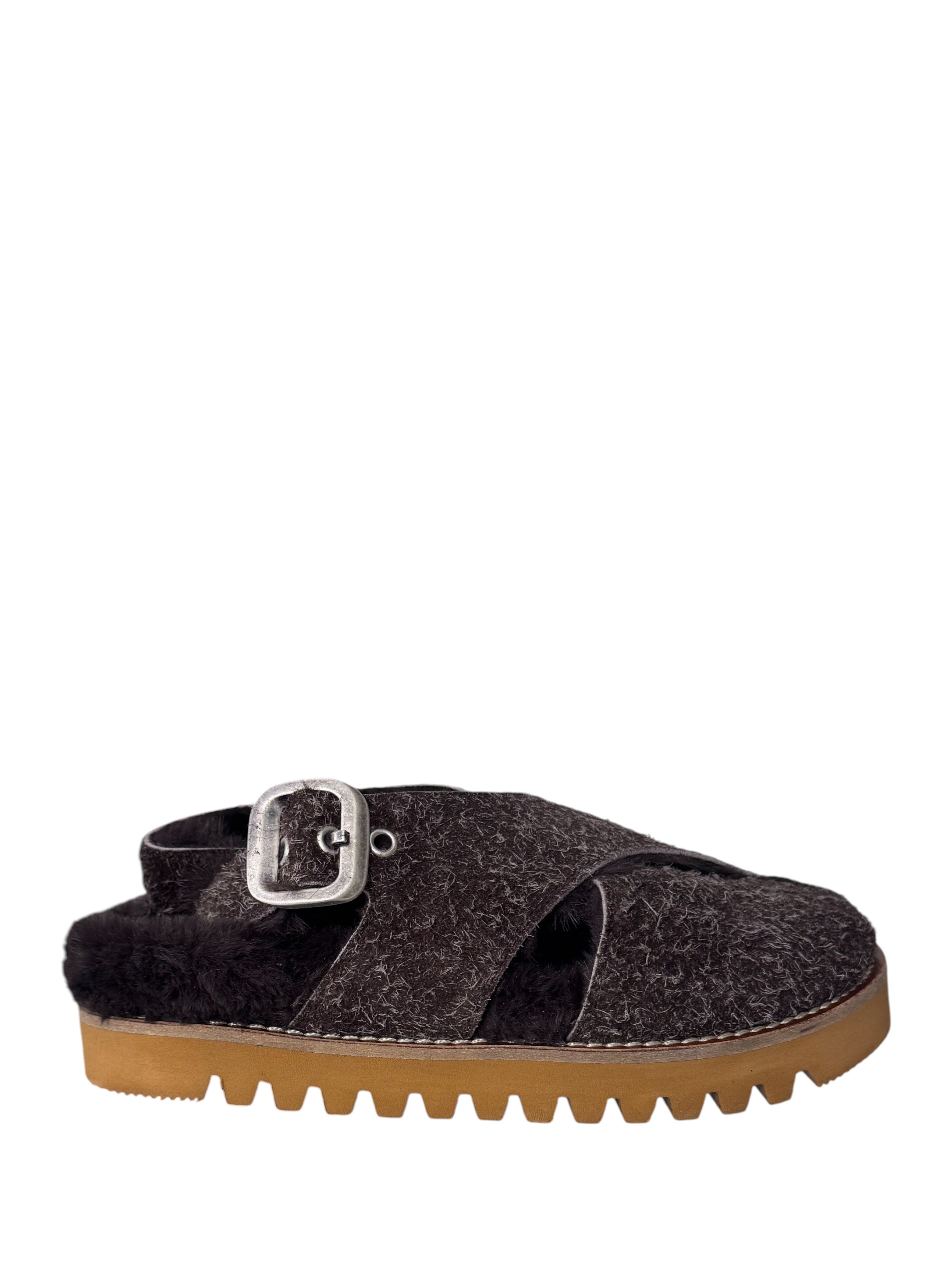 Sabot in pelle di crosta interno eco fur