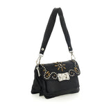 Borsa a tracolla "AGNESE" in pelle di vacchetta tinta in capo con borchie e traforatura