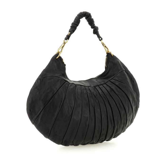 Borsa a spalla "LUNA" in pelle di vacchetta tinta in capo plissetata