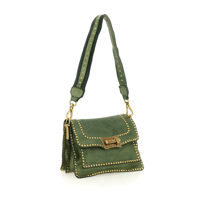 Borsa a tracolla "AGNESE" in pelle di vacchetta tinta in capo con borchie