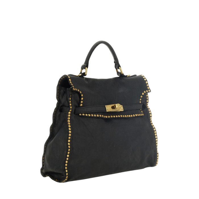 Monospalla "GINEVRA" in pelle di vacchetta tinta in capo con borchie