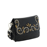 Borsa a tracolla "ERA" in pelle di vacchetta tinta in capo con borchie e traforatura