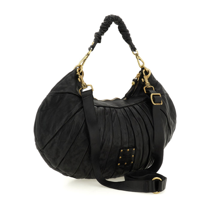 Borsa a spalla "LUNA" in pelle di vacchetta tinta in capo plissetata