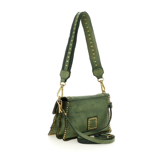 Borsa a tracolla "AGNESE" in pelle di vacchetta tinta in capo con borchie