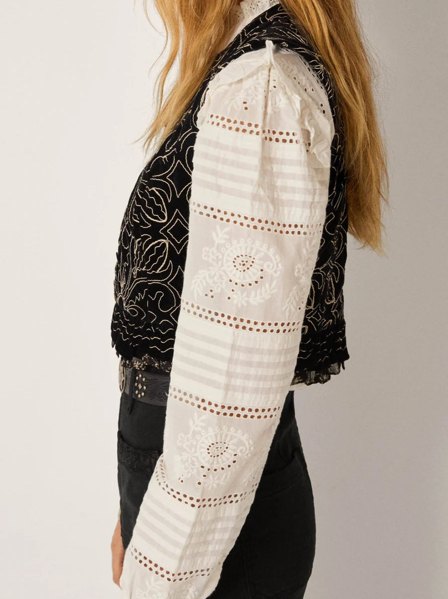 Gilet in velluto di cotone ricamato