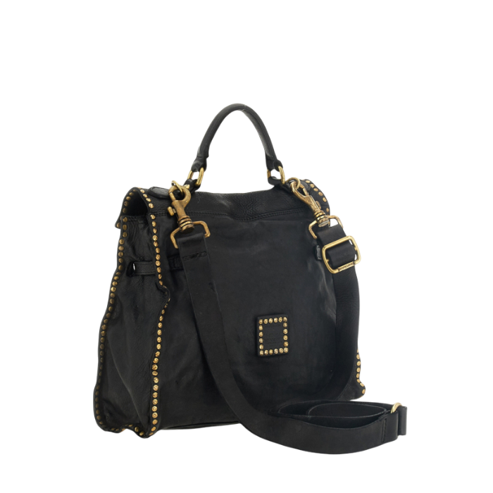 Monospalla "GINEVRA" in pelle di vacchetta tinta in capo con borchie