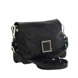 Borsa a tracolla "ERA" in pelle di vacchetta tinta in capo con borchie e traforatura