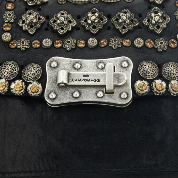 Borsa a tracolla "AGNESE" in pelle di vacchetta tinta in capo con borchie e strass