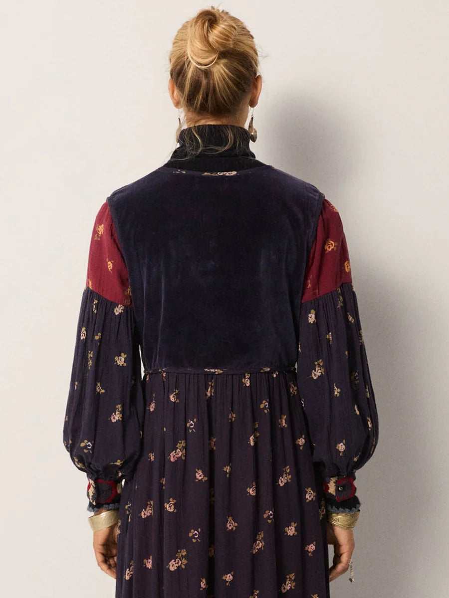 Abito lungo con corpetto in velluto