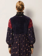 Abito lungo con corpetto in velluto