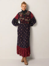 Abito lungo con corpetto in velluto