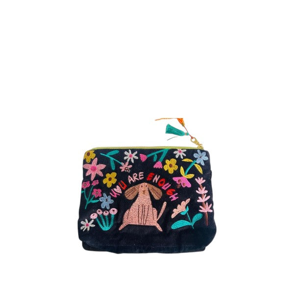 Pochette ricamata in velluto "You are enough"