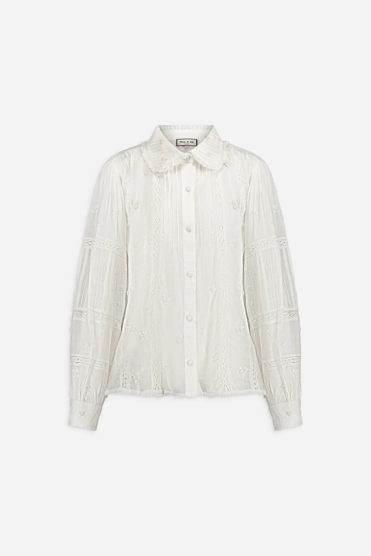 Camicia in voile di cotone interamente ricamata a mano