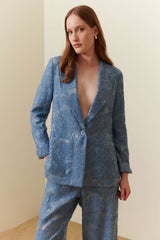 Giacca monopetto in tessuto jacquard con micro paillettes