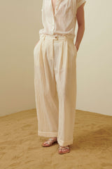Pantalone baloon in cotone operato effetto stropicciato