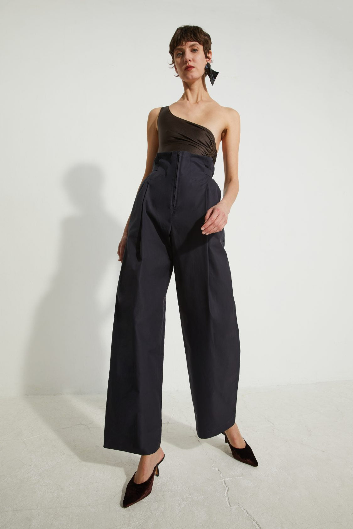Jeans a vita alta in tessuto denim giapponese