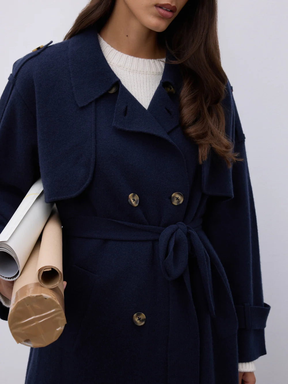Trench in cashmere blu
