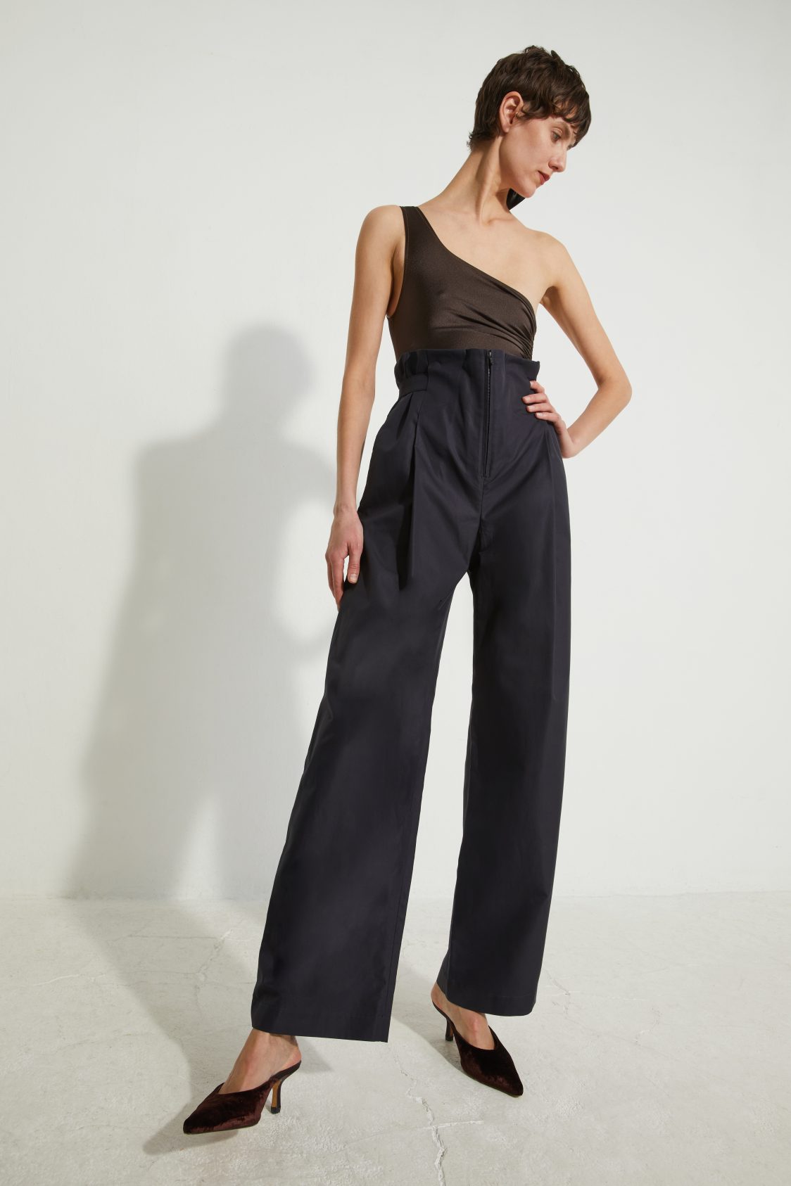 Jeans a vita alta in tessuto denim giapponese