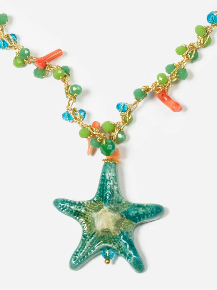 Collana lunga con ciondoli Stelle Marine in ceramica
