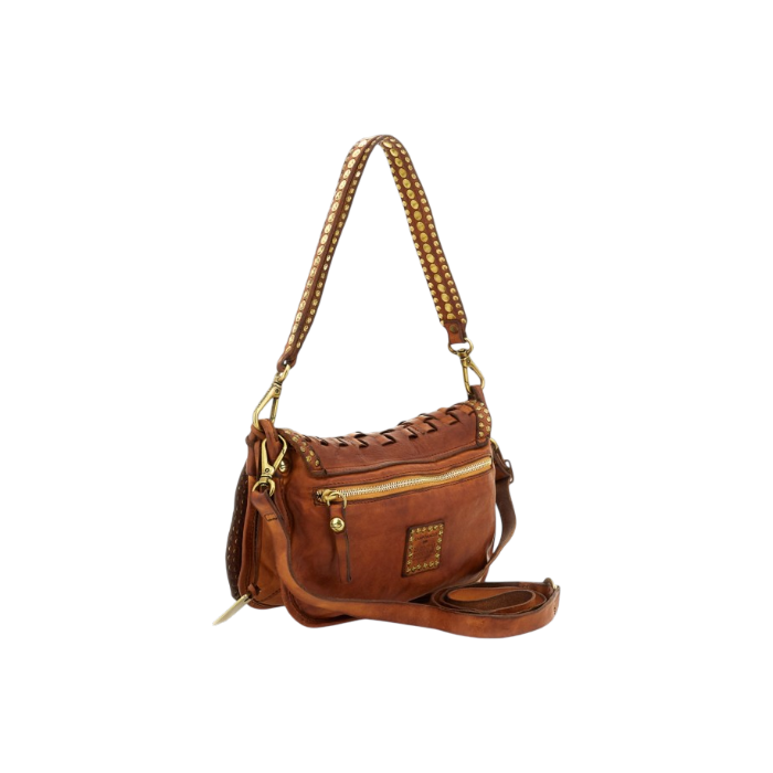 Borsa monospalla Sofia in pelle di vacchetta tinta in capo con intrecci e rivetti