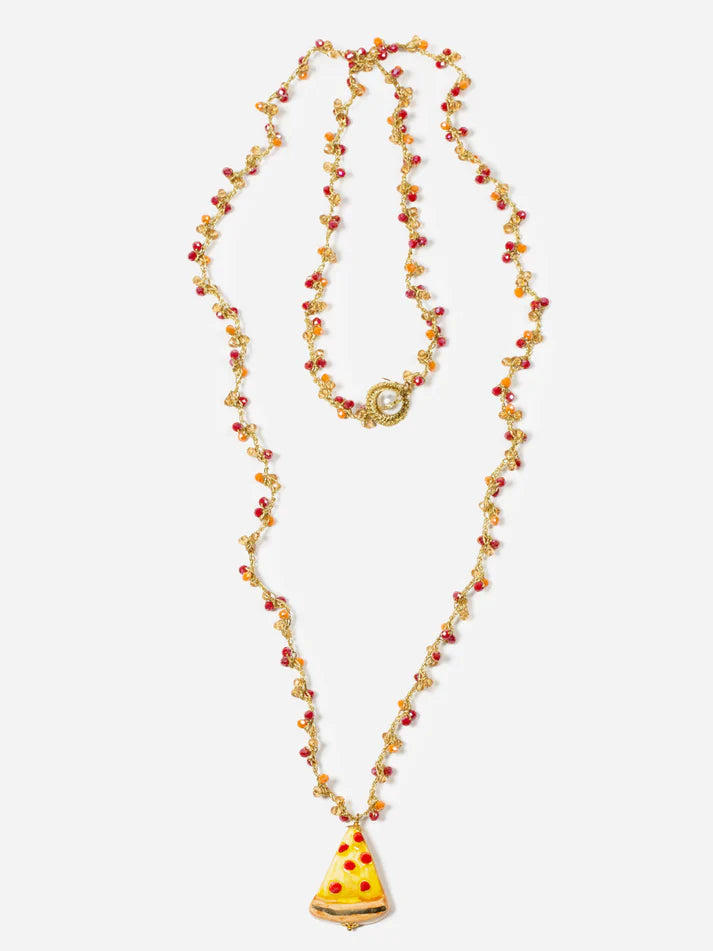 Collana lunga con ciondolo pizza in ceramica