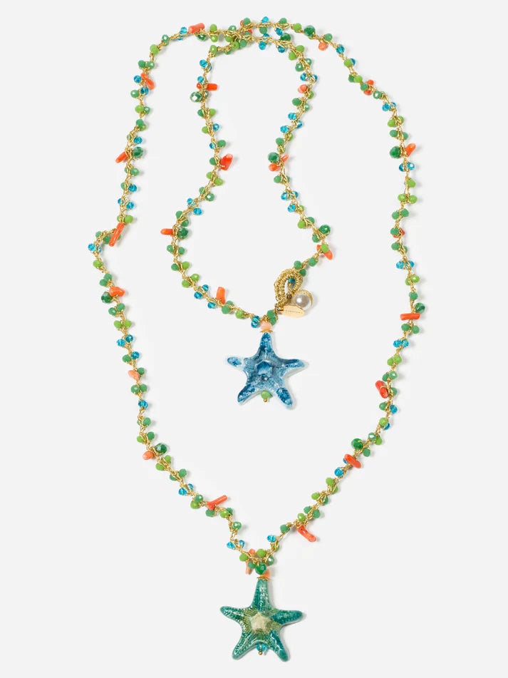 Collana lunga con ciondoli Stelle Marine in ceramica