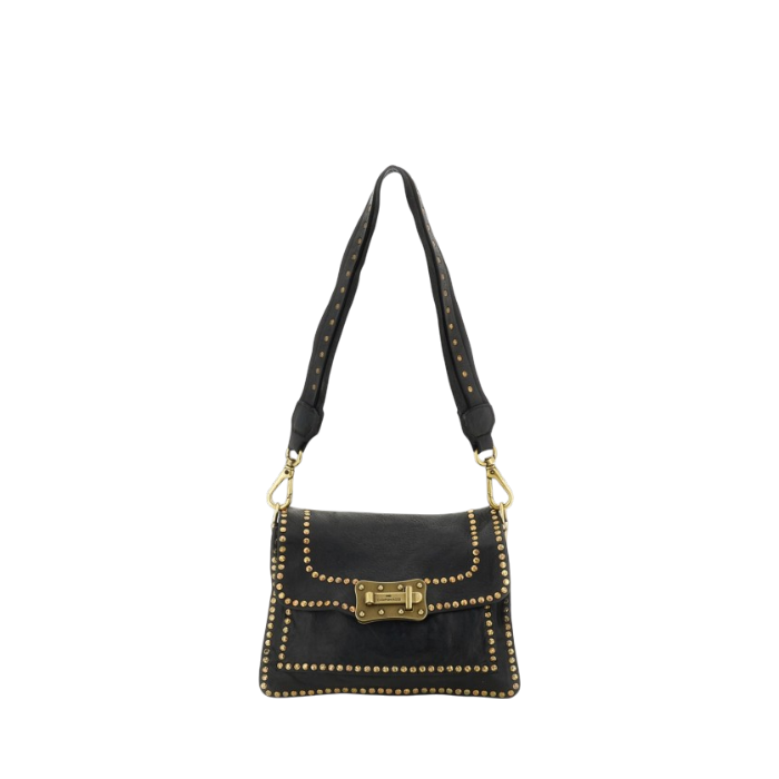 Borsa a tracolla "AGNESE" in pelle di vacchetta tinta in capo con borchie