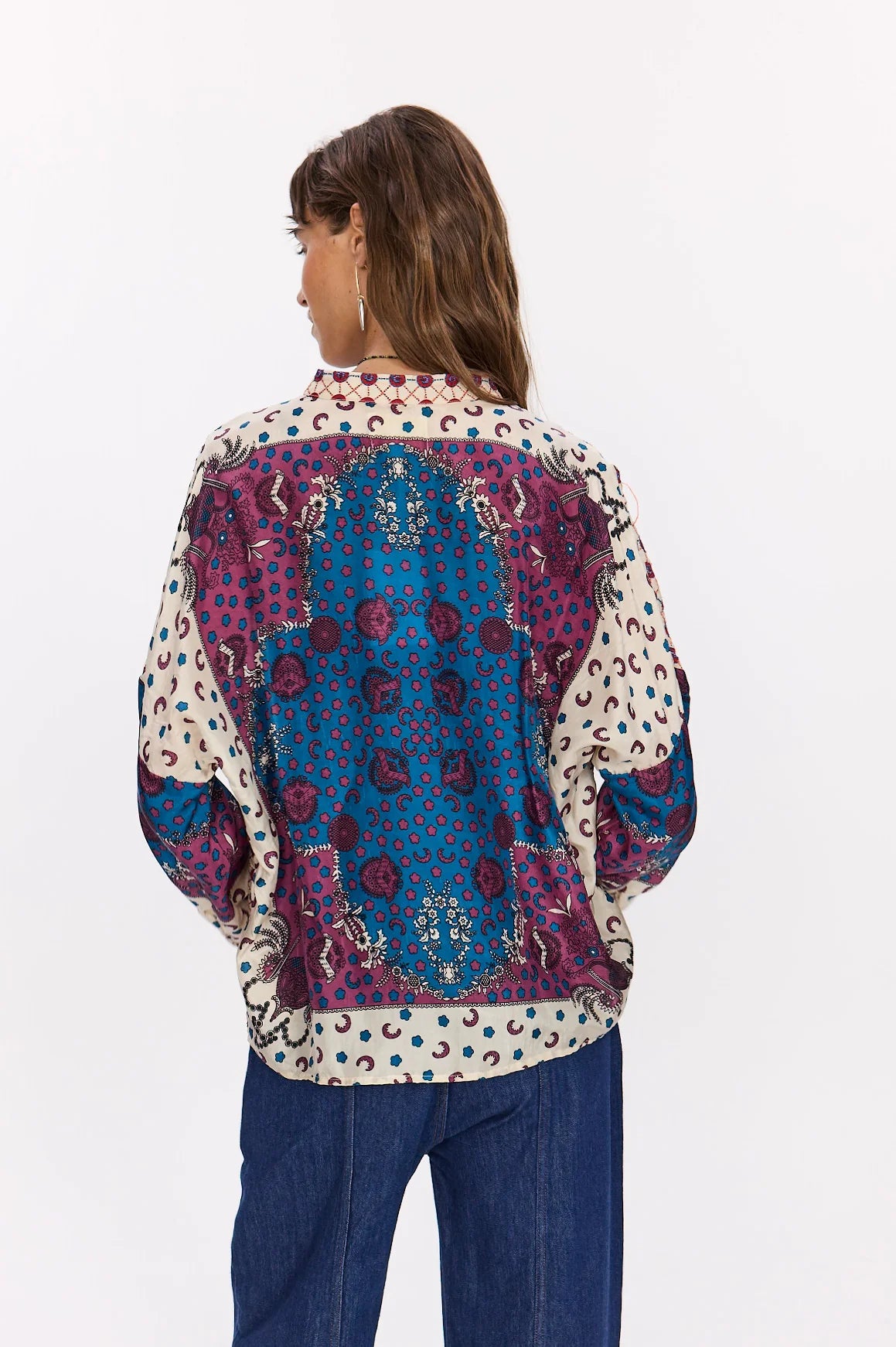 Blusa multicolor ricamata in seta