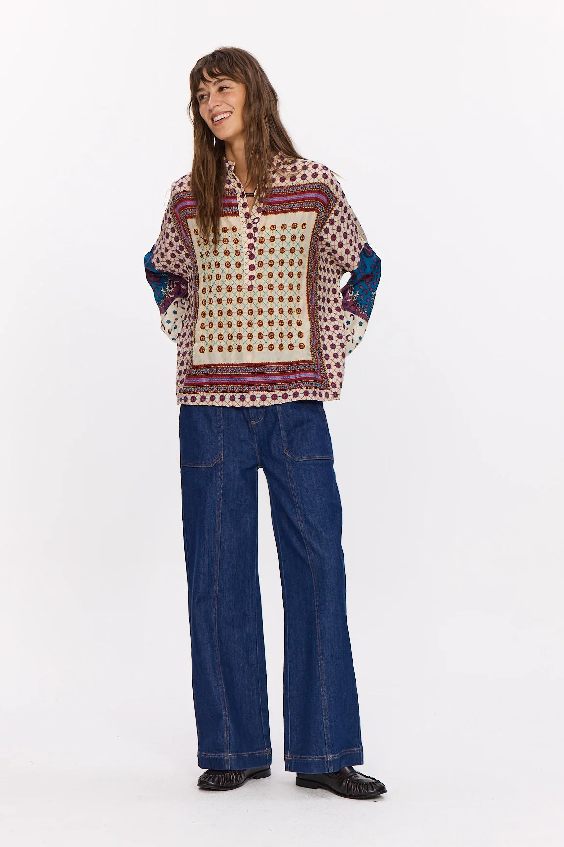 Blusa multicolor ricamata in seta