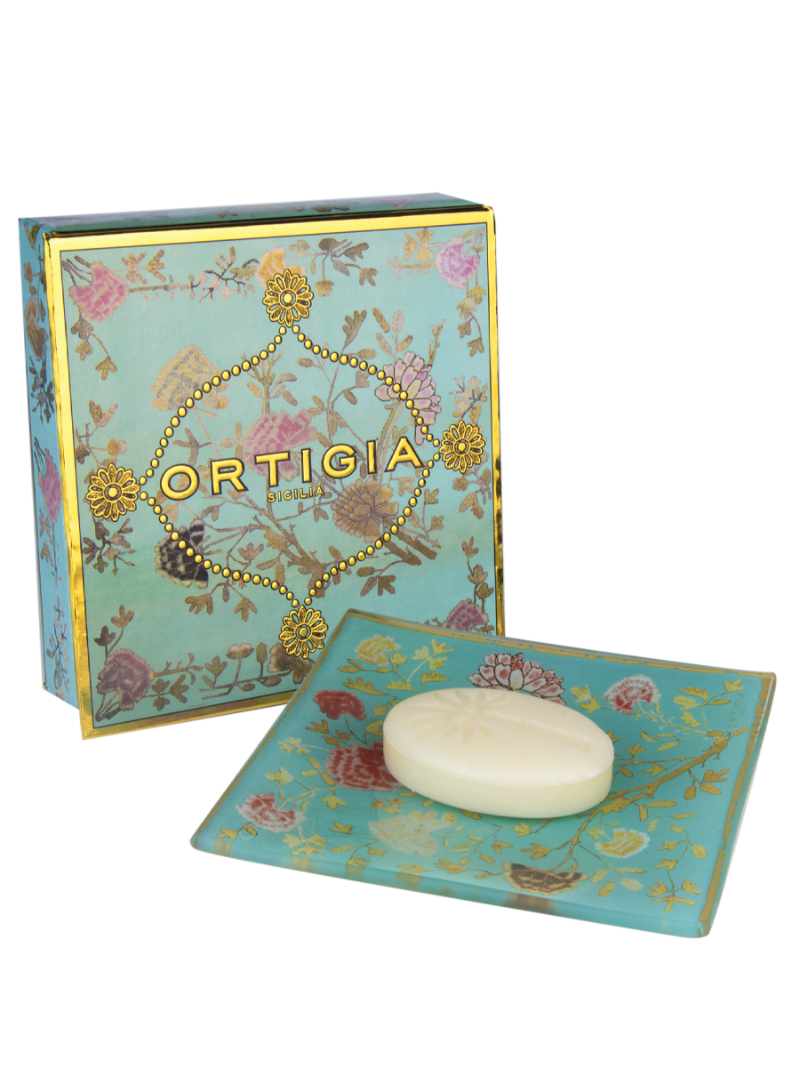 Piattino in vetro con sapone Ortigia