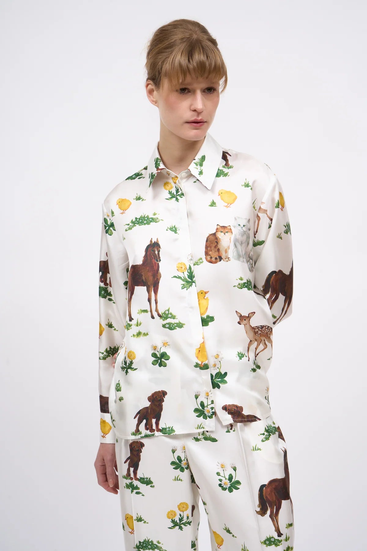 Camicia in twill di seta con stampa animalier