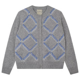 Cardigan in cashmere spazzolato con motivo a rombi, colore grigio medio