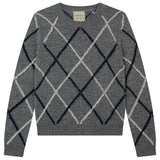 Maglia girocollo in cashmere e lana con motivo a rombi, colore grigio medio.