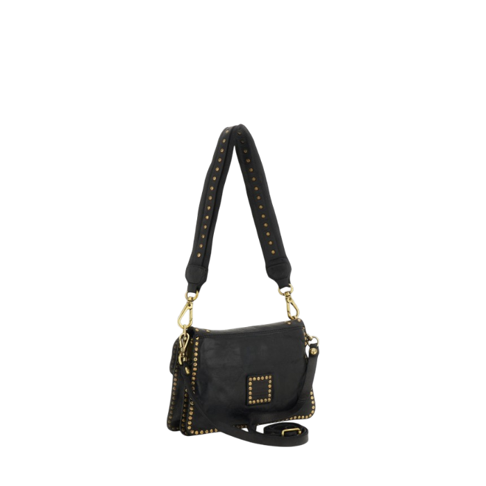 Borsa a tracolla "AGNESE" in pelle di vacchetta tinta in capo con borchie