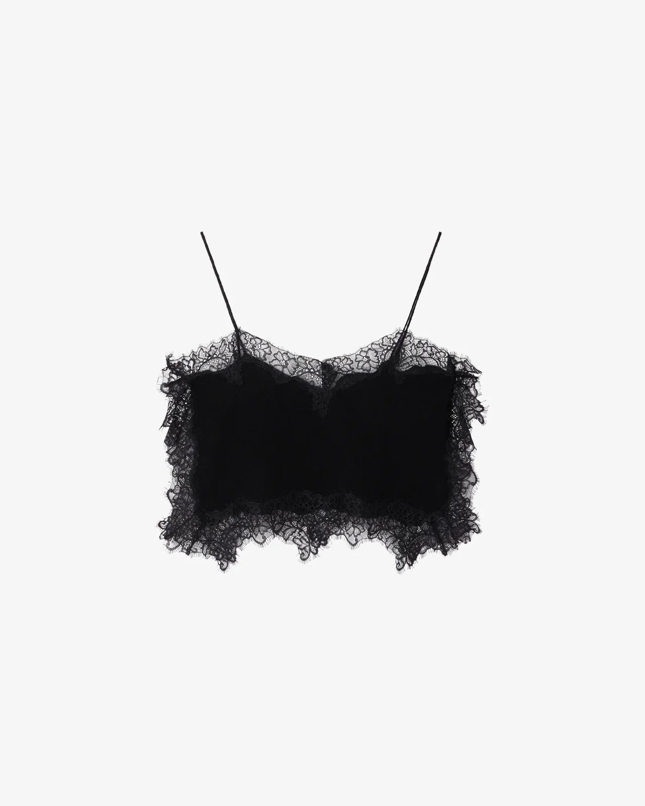 Top nero misto lana con pizzo