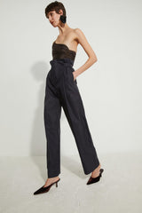 Jeans a vita alta in tessuto denim giapponese
