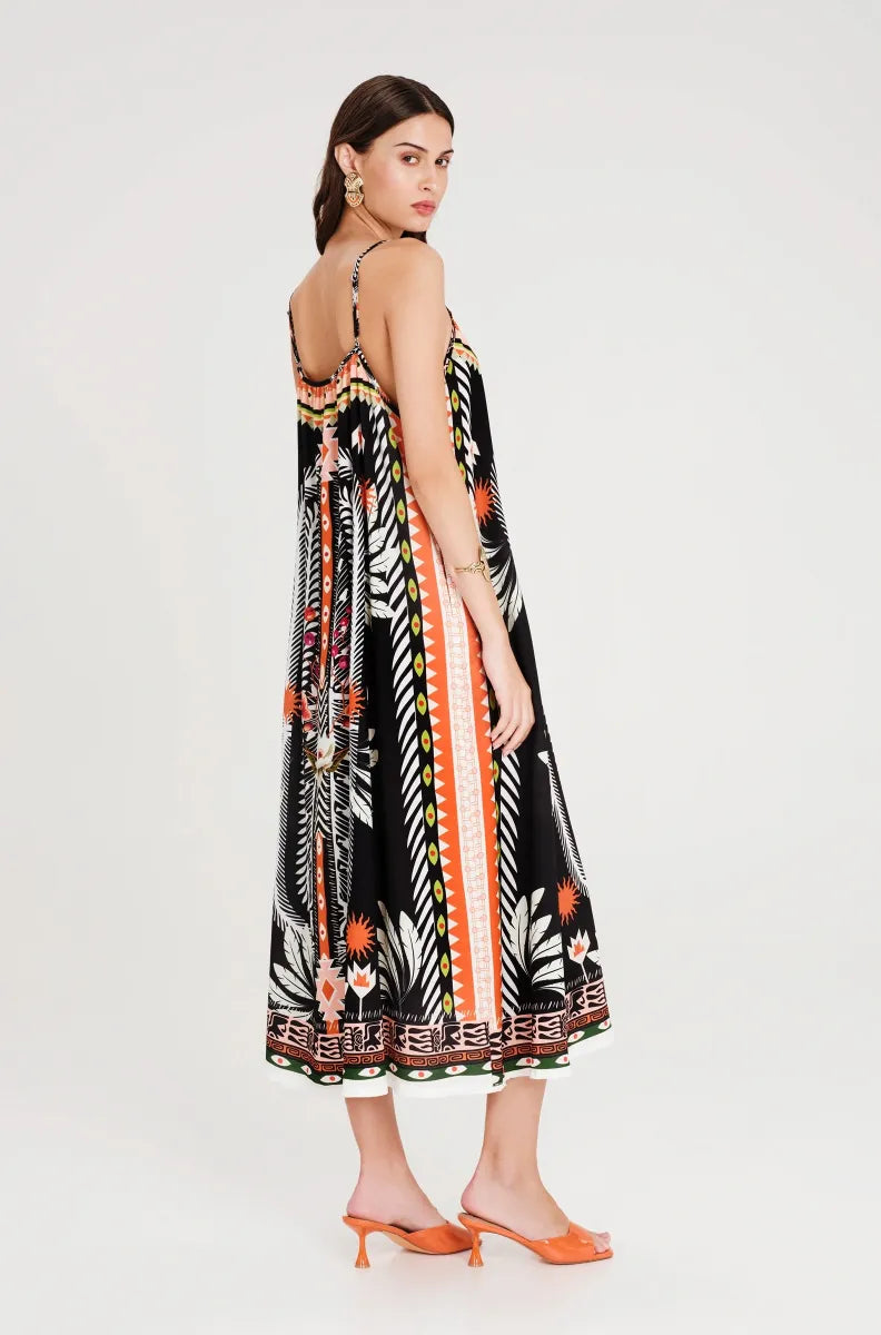 Abito midi con spalline stampato