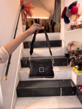 Agnese Stella Borsa a tracolla "AGNESE" in pelle di vacchetta tinta in capo con borchie nero - Campomaggi