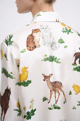 Camicia in twill di seta con stampa animalier
