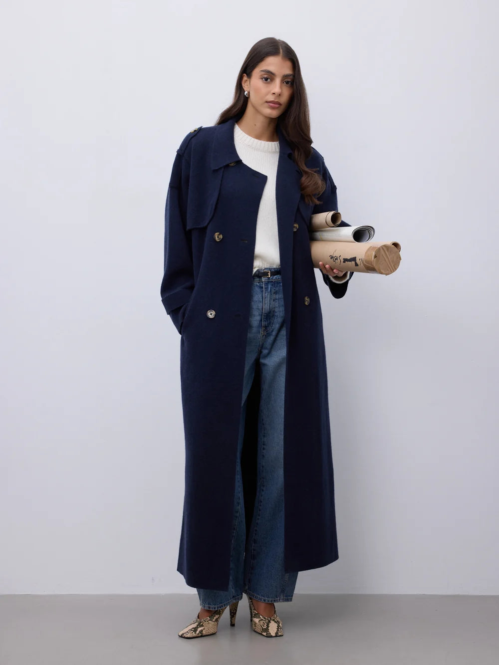 Trench in cashmere blu