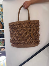 Shopper Afar in rafia naturale con ricamo floreale