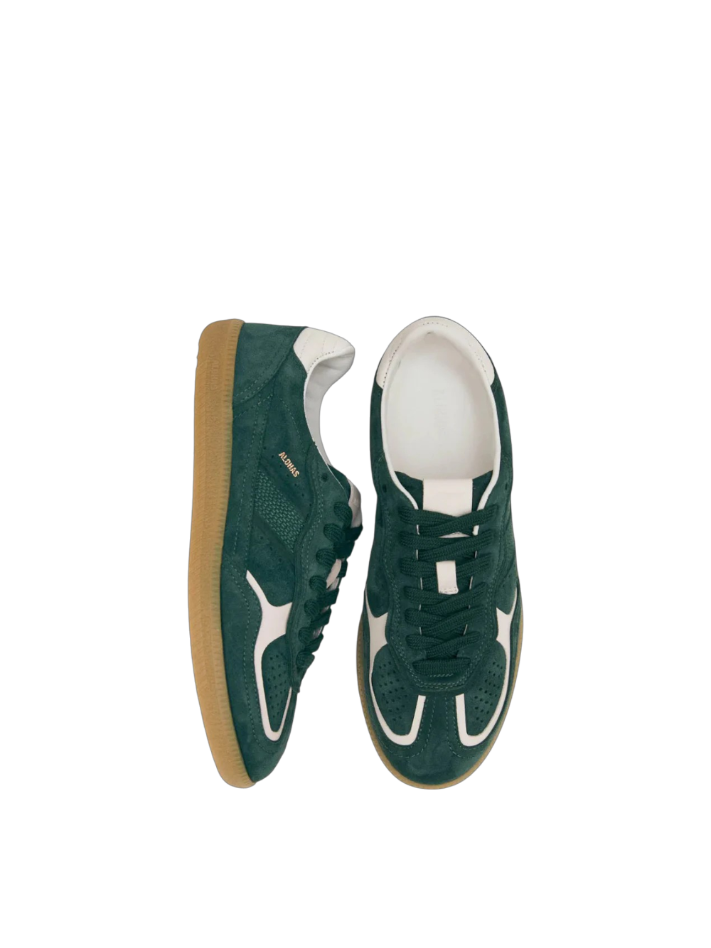 Sneakers in pelle scamosciata verde con dettagli in pelle bianca Alhoas