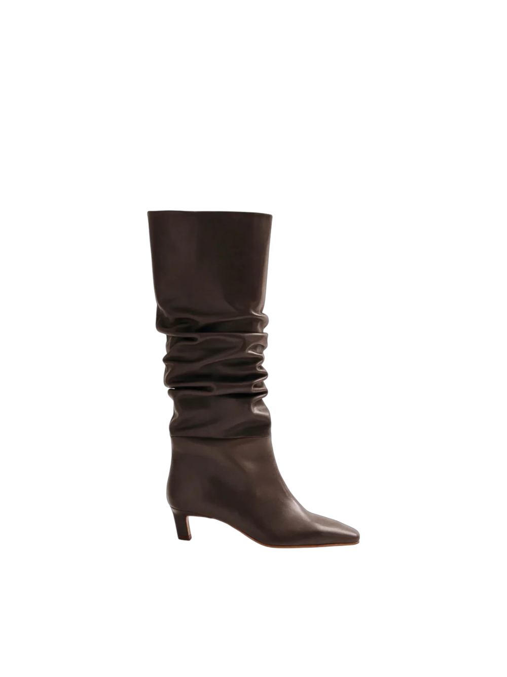Stivali alti in pelle marrone con tacco kitten Alhoas
