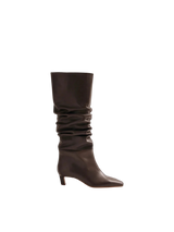 Stivali alti in pelle marrone con tacco kitten Alhoas