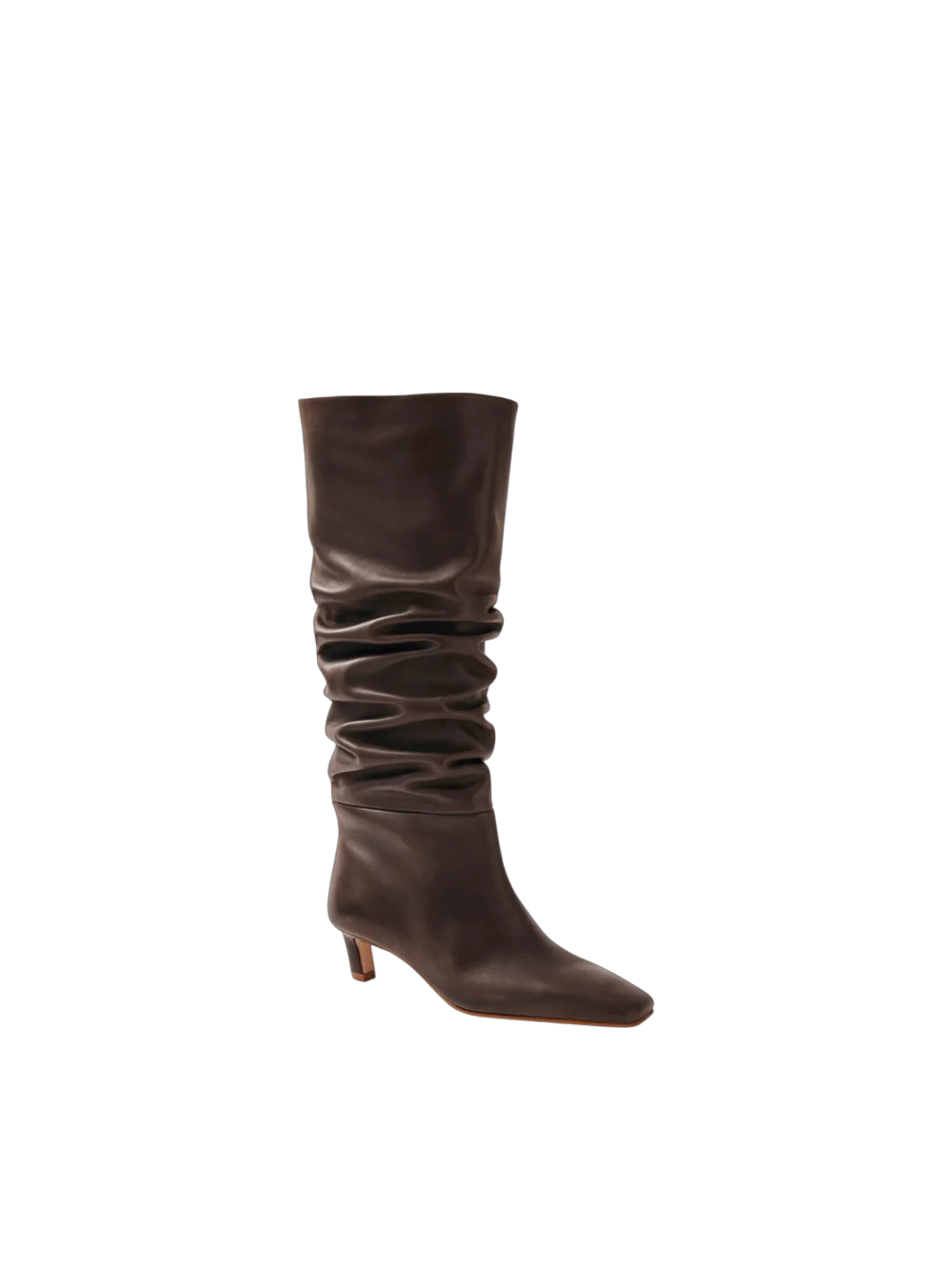 Stivali alti in pelle marrone con tacco kitten Alhoas